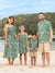 Family Matching Outfits Set Floral Print Short-sleeve Collar Shirt or Strappy Smocked  Dress for Summer Vacation  Green