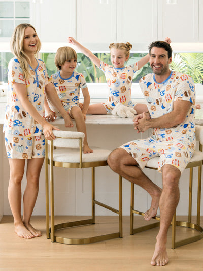 Daddy & Son Bamboo Pajamas Buttery Soft Bamboo Viscose PJs for Men Women Kids Toddler Baby, Cozy Dessert Print Short-sleeve Sleepwear Blue