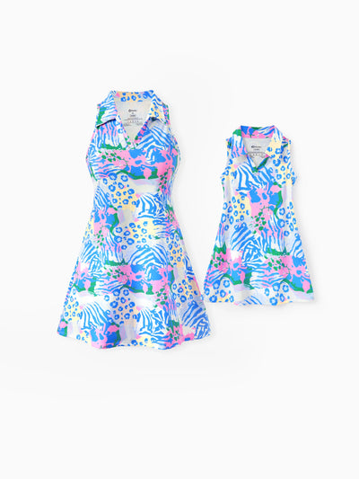 Matching Mommy and Me Resort Dresses Colorful Abstract Print Halter Collar Dress With Shorts, Chic Summer Vacation Outfits Multi-color