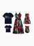 Family Matching Sets Floral Panel Black tee and V-neck Strap Dress with Hidden Snap Deep Blue