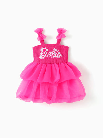 Barbie Toddler/Kid Girl Barbie Letter Print Layered Tulle Dress Hot Pink