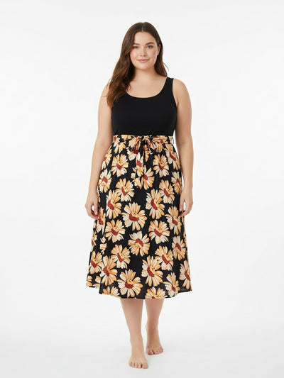 Family Matching Set Floral Sleeveless Strappy Dress or Colorblock Short-sleeve T-shirt  Black