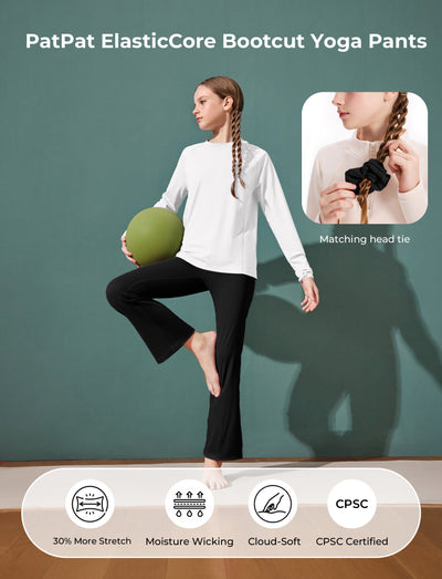 Girl's Leggings High-Waist Flared Yoga Pants with Complimentary Matching Scrunchie Black