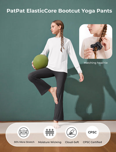 Girl's Leggings High-Waist Flared Yoga Pants with Complimentary Matching Scrunchie Dark Grey