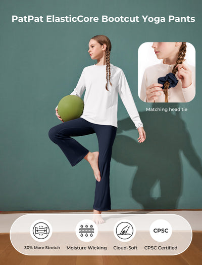 Girl's Leggings High-Waist Flared Yoga Pants with Complimentary Matching Scrunchie Deep Blue