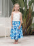 Toddler/Kid Girl Outfits White Camisole Top and Blue Floral Print Skirt Co-ord Set Blue