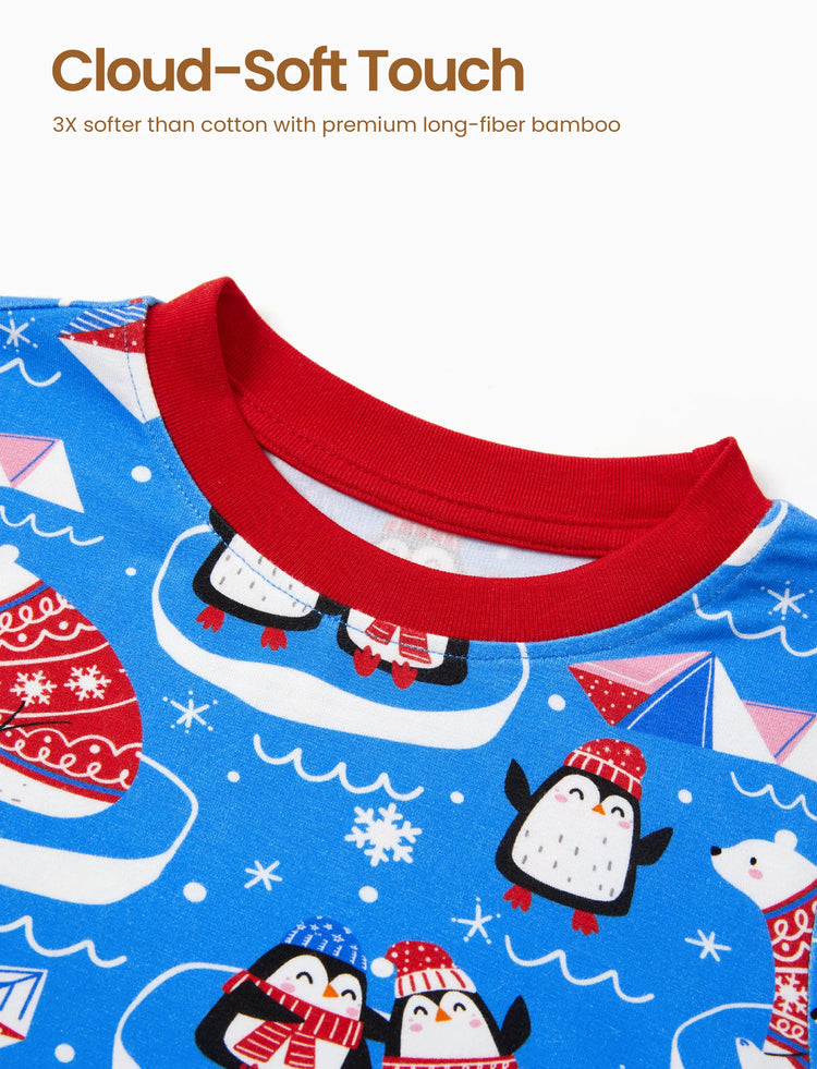 Christmas / Halloween Pajamas 2-piece Bamboo Pajamas Set With Playful Print for Toddler / Kids ( Snug-Fitting) Light Blue
