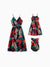 Mommy and Me Family Matching Sets Floral Panel Black tee and V-neck Strap Dress with Hidden Snap  Deep Blue