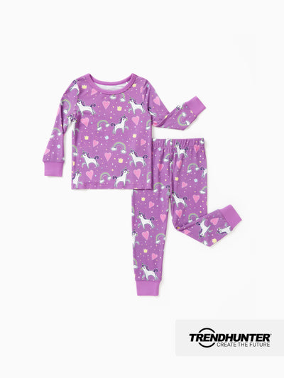 Bamboo Baby/Toddler 2-Piece Childlike Animal Print Snug-Fitting Pajamas Set Purple