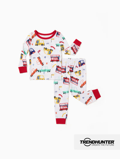 Bamboo Baby/Toddler 2-Piece Childlike Animal Print Snug-Fitting Pajamas Set Red