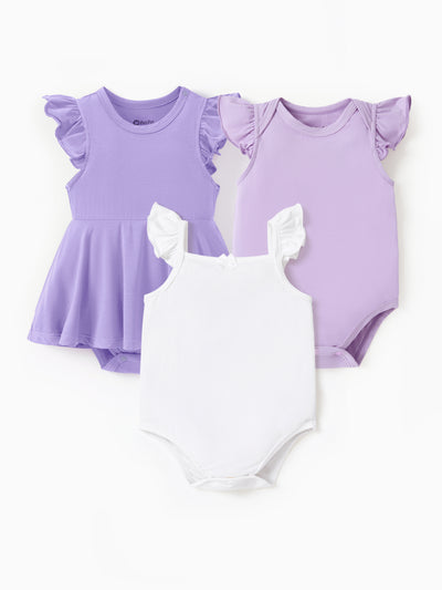 Bamboo Baby Girl Solid Color 3-Piece Rompers Set Purple