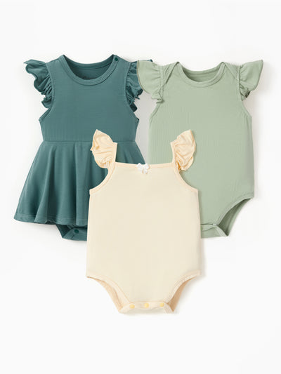 Bamboo Baby Girl Solid Color 3-Piece Rompers Set Green