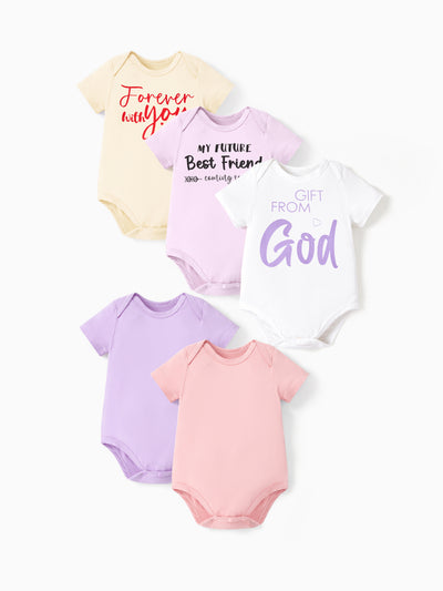 Bamboo 5-Pack Baby Boy/Girl Casual Romper Pink