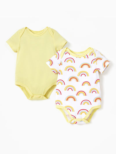 Bamboo Baby Boy/Girl 2-Pack Solid&Printed Rompers Set Yellow