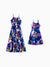 Mommy and Me Matching Family Hawaiian Outfits Tropical Floral Print Strap Dress or Short-sleeve Shirts & Shorts Set Summer Beachwear Set for Vacation  Deep Blue