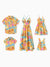 Family Matching Yellow Set Tropical Leaf Print Short-sleeve Shirt or Strap Dress Yellow