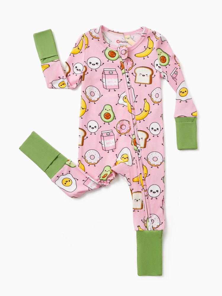 Kids Baby / Girl Bamboo Pajamas With Childlike Print (Snug-Fitting) Peach Pink