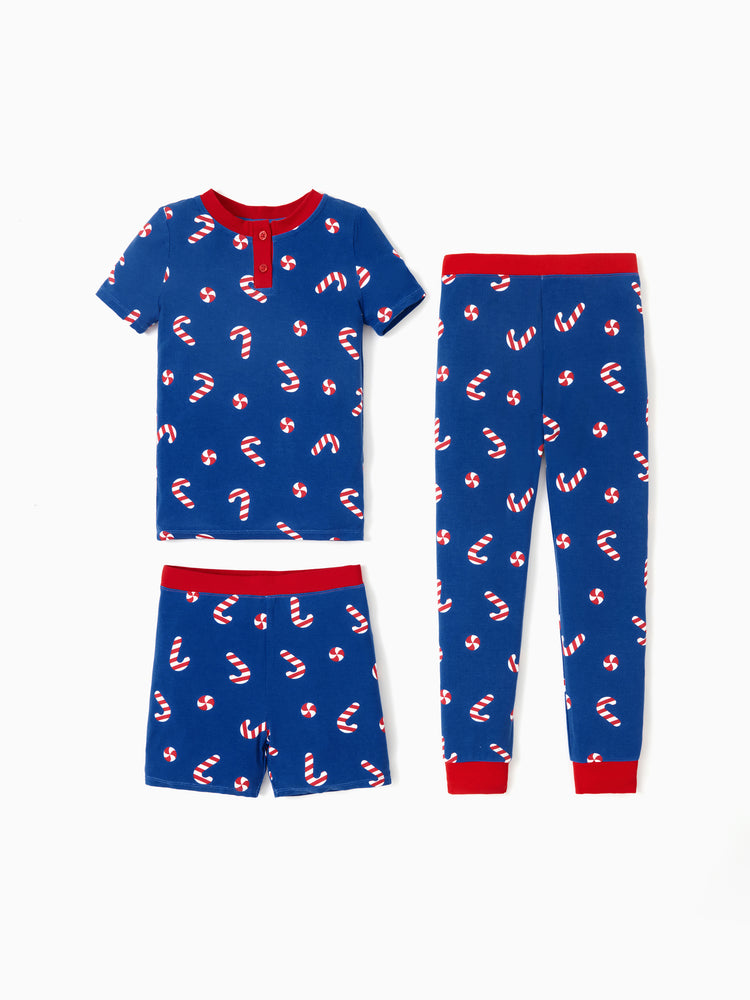 Toddler / Kids Christmas / Halloween PJS for Boys 3-Piece Bamboo Pajama Set 2-in-1 Look for 4 Seasons (Snug-Fitting) Deep Blue