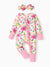 Bamboo Baby Boy/Girl Animal Printed 2-Way Zipper Anti Slip Long-sleeve Footie with/without Hairband Dark Pink