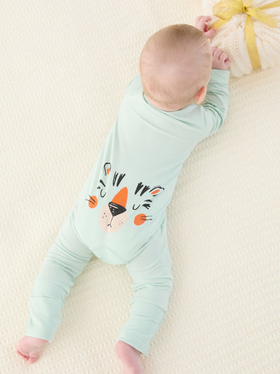Bamboo Baby Boy / Girl Childlike Animal Pattern 2-way Zipper Footie Green