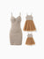 Matching Striped Dresses for Mommy & Me  Twist-Front Dress with Tulle Skirt, Perfect for Summer Family Outings & Photos Khaki