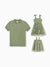 Daddy & Daughter Polo Collar Short-sleeve Shirt or V-neck Strappy Mesh Dress Green