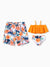 Daddy & Daughter Swimwear Tropical Floral Bikini Set with Ruffle Top for Mom & Daughter, Board Shorts for Dad & Son, Bright Summer Beach Outfits Orange
