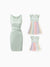 Matching Mommy & Me "Besties" Dresses Pastel Tulle Skirt for Girls, Ribbed Bodycon Dress for Mom, Perfect for Family Outings & Photos Pale Green