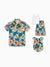 Daddy & Daughter Set Sun Flower Print Short-sleeve Collar Shirt or White Camisole Top and Flower Wide-leg Pants Set for Summer Vacation Multi-color