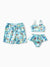 Daddy & Daughter Swimwear Tropical Print,  Girl two-piece Swimsuit  for Summer Beach Vacation Light Blue
