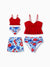 Mommy & me Swimwear Floral Print Bikini & Swim Trunks Set for Mom, Dad, & Kids, Perfect for Summer Beach Days & Pool Parties Red