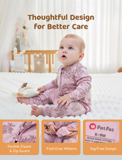 Baby Boy/Girl Plant Print Zip-up Snug-Fitting Wool Pajamas Pink