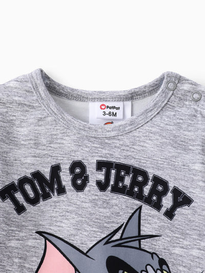 Tom and Jerry Baby Boy Character Print Long-sleeve Bodysuit Grey