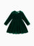 Christmas Sweet Toddler Girl Solid color Velvet material Dress Set Green