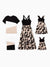 Family Matching Cross Back Floral Strap Dress and Colorblock Top Sets Black