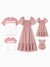 Family Matching Blue Cotton Colorblock Tee Shirt or Floral Print Smocking Puff-sleeve Dress Set  Pink