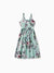 Toddler/Kid Girl Sets Flora Print Strap Belted Dress Light Green