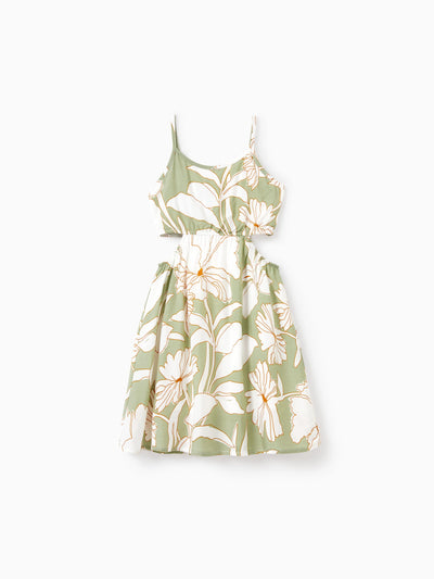 Toddler/Kid Girl Outfits Tropical Floral Print Strap Dress Pale Green