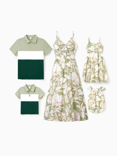 Toddler/Kid Girl Outfits Tropical Floral Print Strap Dress Pale Green