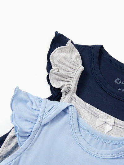 Bamboo Baby Girl Solid Color 3-Piece Rompers Set Blue