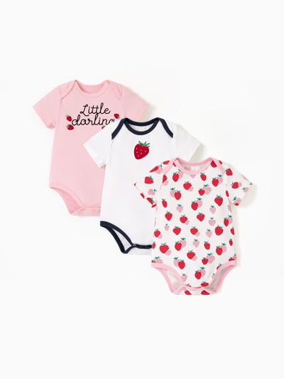 Baby Boy/Girl Playful Print 3pcs Rompers Set Pink