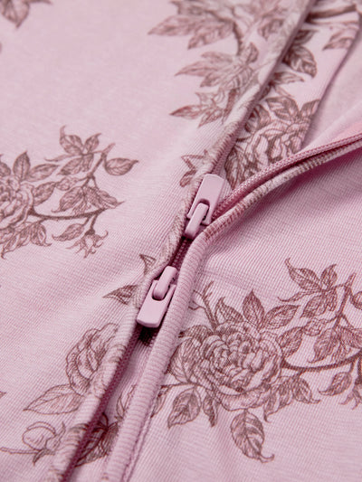 Baby Boy/Girl Plant Print Zip-up Snug-Fitting Wool Pajamas Pink