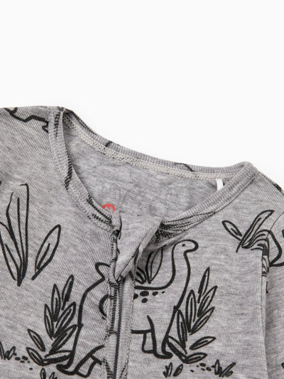 Baby Boy/Girl Plant Print Zip-up Snug-Fitting Wool Pajamas Grey