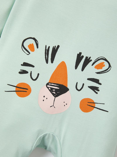 Bamboo Baby Boy / Girl Childlike Animal Pattern 2-way Zipper Footie Green