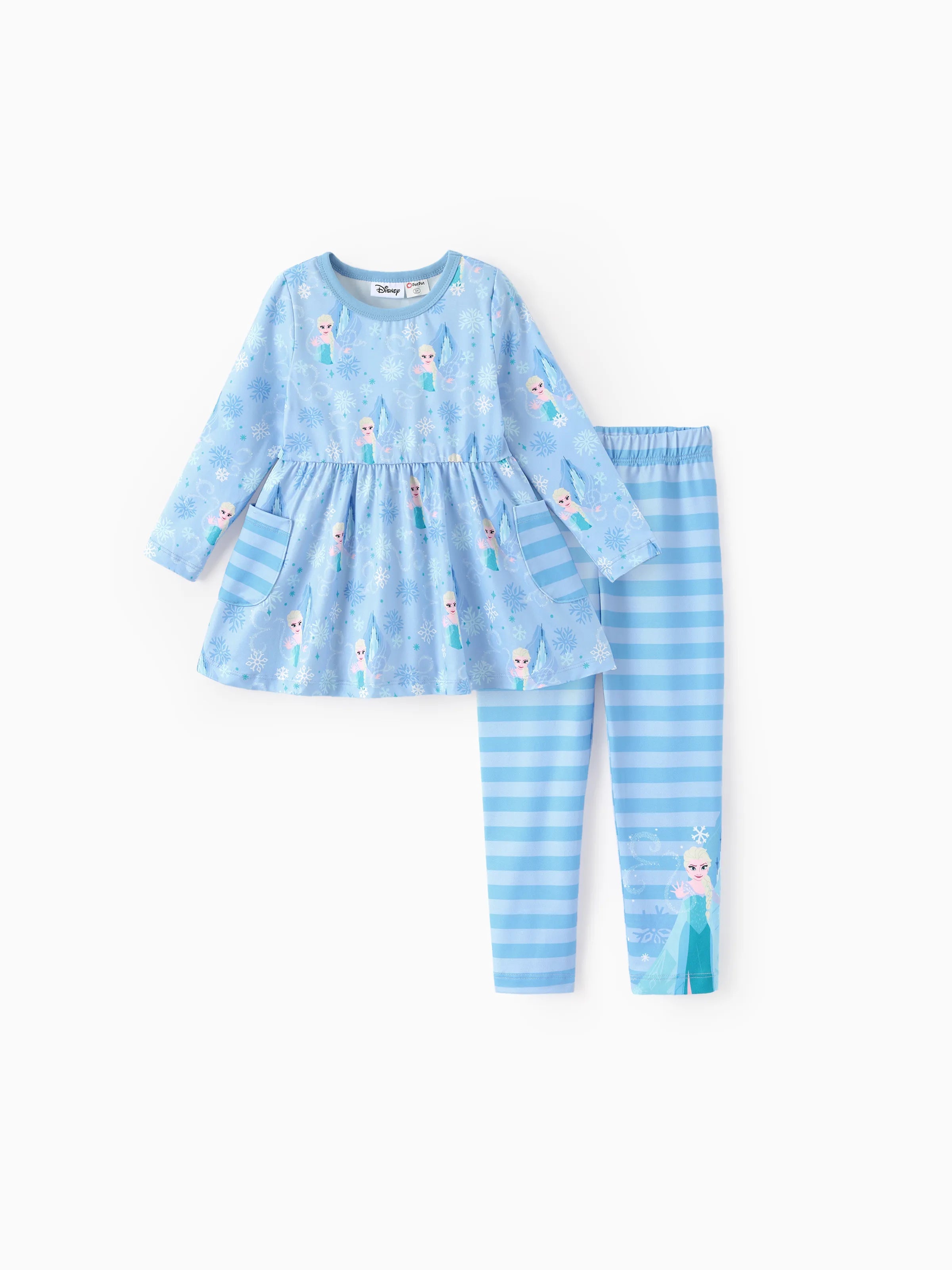 Cute Spring Outfits for Girls The Disney Frozen Toddler Girl Anna 2pcs Stripe Ruffle Top and Leggings Set in Blue