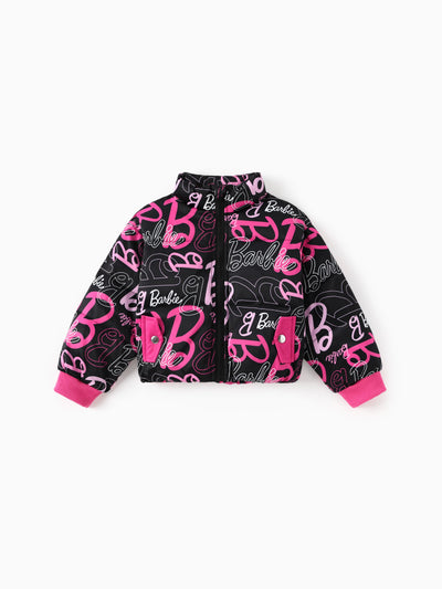 Barbie Toddler/Kid 1pc Logo Pattern Long-sleeve Crop Puffer Jacket Multi-color