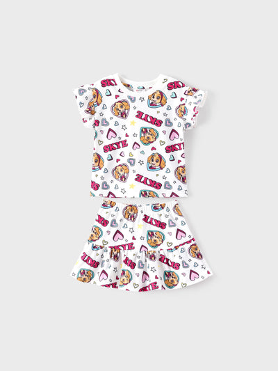 PAW Patrol Toddler Girl 2pcs Skye Ruffled Allover Print Top and Skirt Set  White