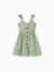 Toddler/Kid Girl Floral Cotton Dresses for Button-Down Smocked Floral Strap Ruffle Dress with Bow, Perfect for Summer Family Outings & Photos Pale Green