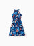 Toddler/Kid Girl Vacation Tropical Floral Print Halter Dresses, Perfect for Summer Holidays & Family Photos Deep Blue