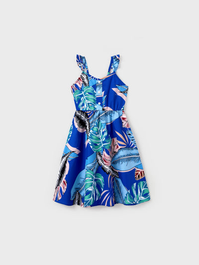 Toddler/Kid Girl Tropical Dress – Blue Floral Print, Perfect for Summer Vacations and Family Photos Blue